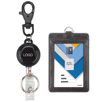 Retractable Stretch PU Leather ID Card Badge Holders