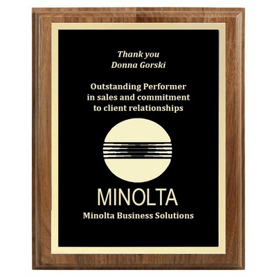 9" x 12" Genuine Walnut Step-Edge Plaque with Black Brass Plate