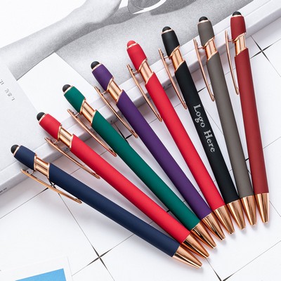 Rose Gold Soft Touch Aluminum Ballpoint Pen w/ Stylus