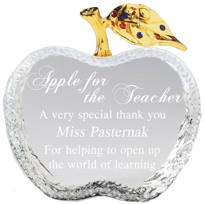 Optical Crystal Apple Gold Leaf Award (3 1/2" x 3 1/2")