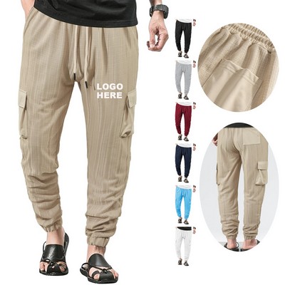 Men's Beach Summer Cotton Linen Loose Jogger Pants