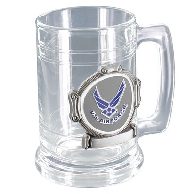 15 Oz. Glass Antique Pewter Finish Tankard Mug w/U.S. Air Force Medallion