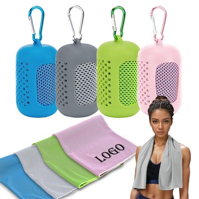Ice Cooling Towel With Silicone Storage Case
