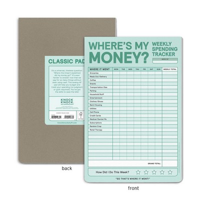 Where's My Money? Weekly Spending Tracker Pad