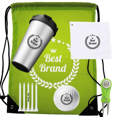 Steel Budget Tumbler Golf Gift Set With Drawstring Bag