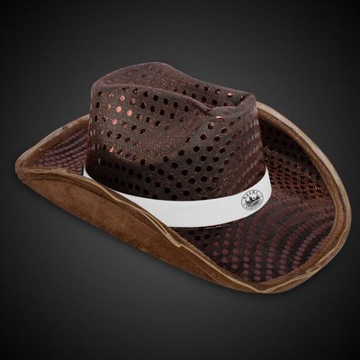 Brown Light Up Sequin Cowboy Hat w/White Band