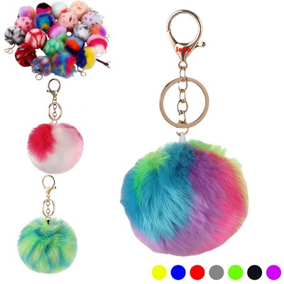Colorful Rainbow Pom Pom Key