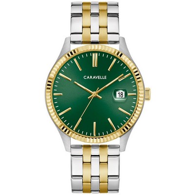 Caravelle Men's Dress Stainless Steel Bracelet Watch Green Dial