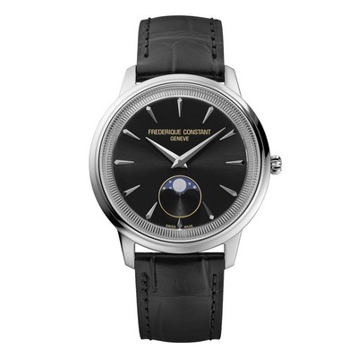 Frederique Constant Men's Moneta Moonphase Watch Black Dial