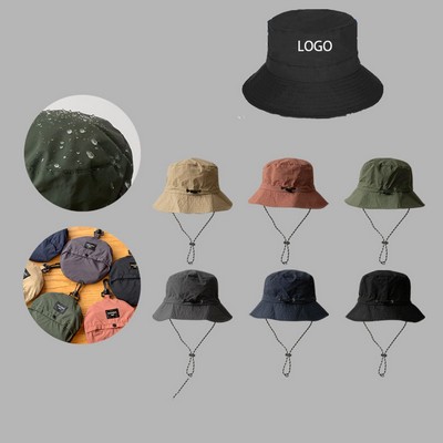 Waterproof Foldable Sun Protection Bucket Hat With Adjustable String
