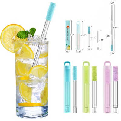 Expandable Stainless Steel Straw Set with Silicone Mouthpiece