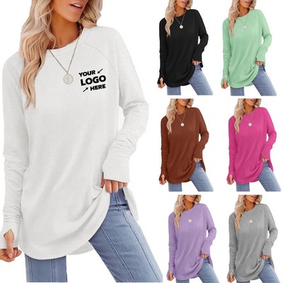 Women's Round Neck Solid Color Long Sleeves Shirt