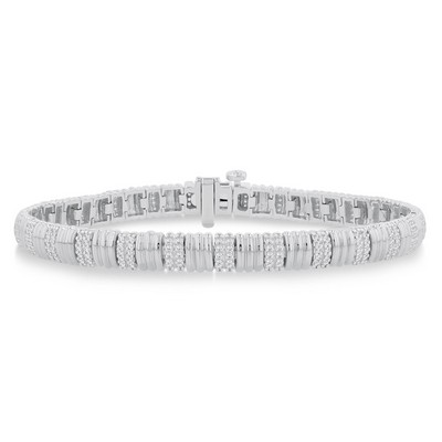 Jilco Ribbed Diamond White Gold Bracelet