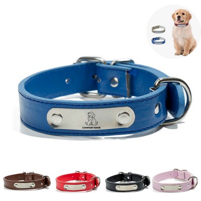 PU Leather Pet Dog Collar with Alloy ID Tag