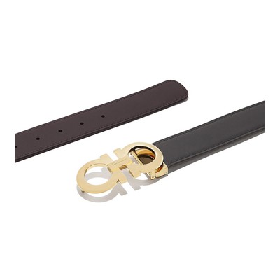 Salvatore Ferragamo Reversible And Adjustable Gancini Belt - Black/Hickory Brown