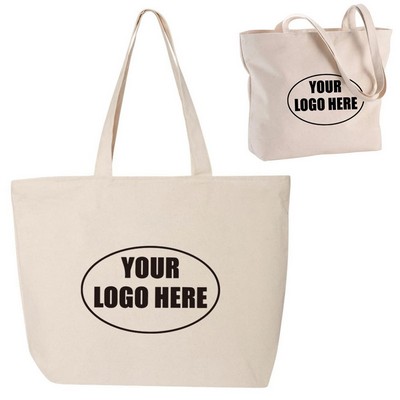 Zippered 10 oz Cotton Canvas Shopper Tote