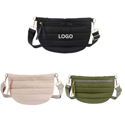 Quilted Puffer Half-Moon Belt Bag w/ Adjustable Strap