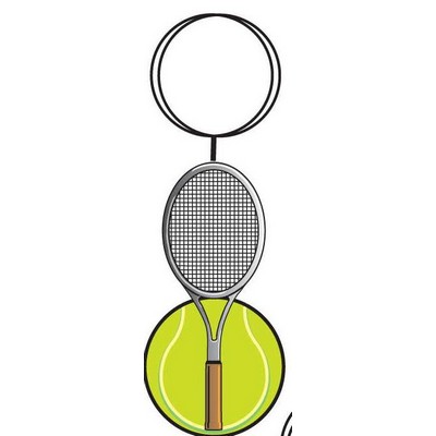 Tennis Ball & Racket Key Chain w/Clear Mirrored Back (4 Square Inch)