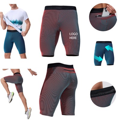 Men's Stripe Performance Compression Workout Shorts Tight Gym Athletic Shorts With Pockets