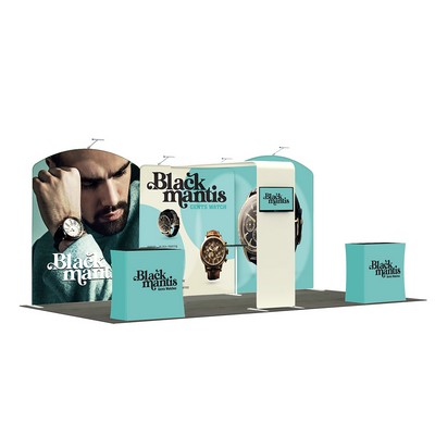 20' Inline Trade Show Booth – Complete Display Package with Dual Podiums & Banner Stand