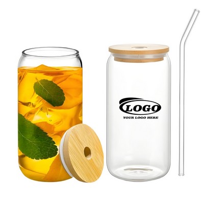 16Oz Beer Can Shaped Glasses with Straw and Lid