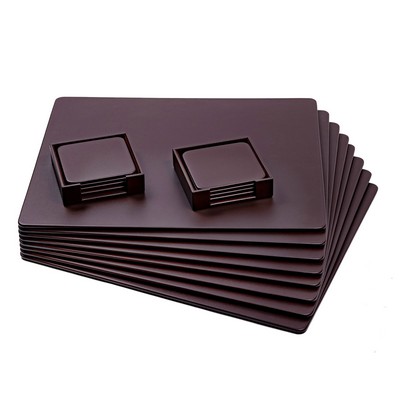 8 Seat Chocolate Brown Leather Conference Room Set w/ Square Coasters