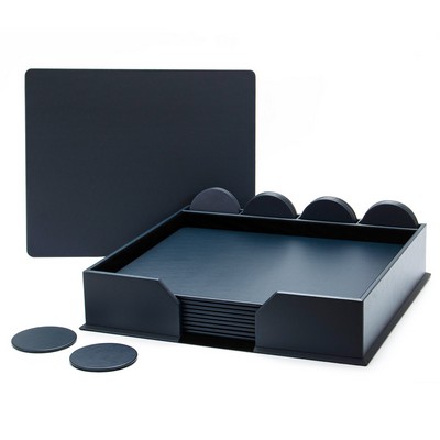 10 Seat Navy Blue Leather Conference Room Set w/ Round Coasters