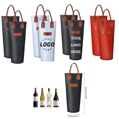 Leather Handle Single Felt Bottle Red Wine Tote