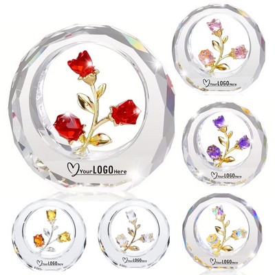Luxury Crystal Rose Flower Figurine with Outer Circular Ring