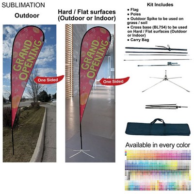 16' X-Large Tear Drop Flag Kit, Full Color Graphics One Side, Outdoor Spike base, Indoor Cross Base