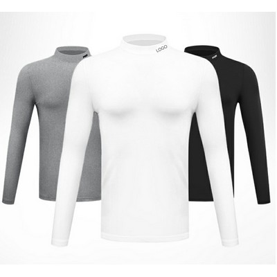 Men's Golf Base Layer Long Sleeve Top Autumn Winter Fleece Lined Thermal Shirt