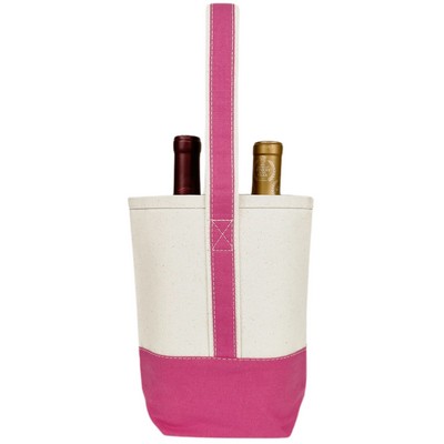 Blank 2 Bottle Premium 16 oz Canvas Wine Tote Bag | Travel Gift Carrier Pink (8.5x10x3.5)