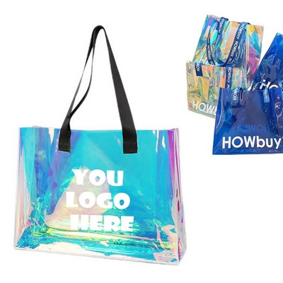 Large Clear Tote Bag Holographic Clear PVC Shoulder Handbag