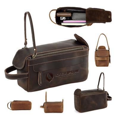 Genuine Leather Crazy Horse Magnetic Buckle Handbag