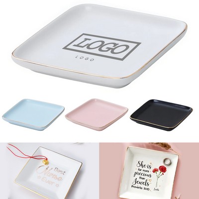 Ceramic Square Gold-Rimmed Jewelry Tray