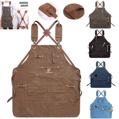 Unisex Canvas Work Apron with Tool Pockets