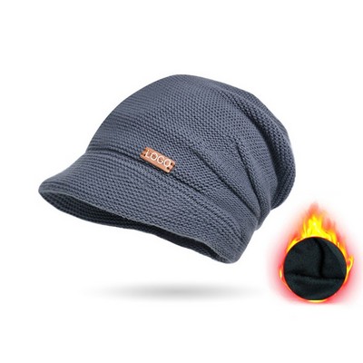 Women's Winter Fleece Lined Slouchy Beanie Hat Wide Brim Ear Protection Face Slimming Cap