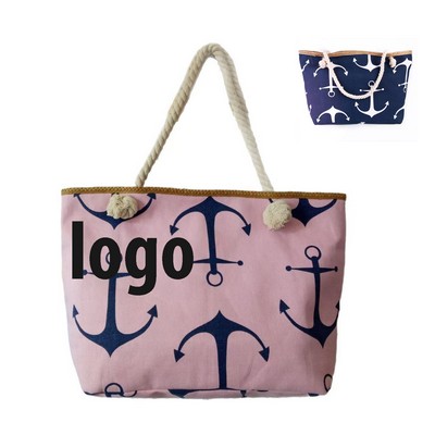 Extra-Large Striped Canvas Tote Bag for Beach