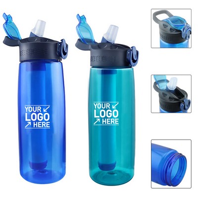 22oz Portable Filtered Water Bottle with Flip-Top Lid