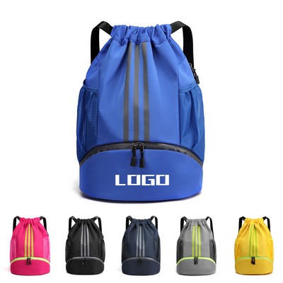 13 x 19" Water-Resistant Drawstring Gym Bag with Shoe Pocket, Large-Capacity Training Backpack