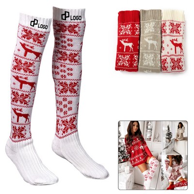 Christmas Jacquard Knit Over-The-Knee Socks