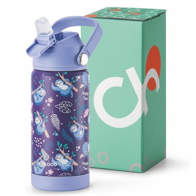 Kids Insulated Water Bottle with Straw, BPA-Free, 18/8 Stainless Steel, Leak Proof, 14oz Metal Cup