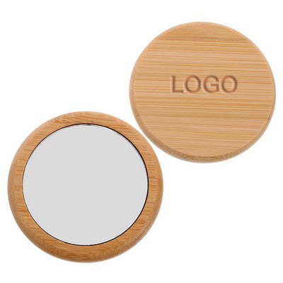 Round Wood Make Up Mirror