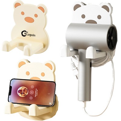 Cute Bear Wall Mount Hair Dryer Holder Multifunctional Organizer