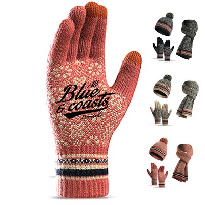 Knit Warm Winter Beanie with Scarf and Gloves