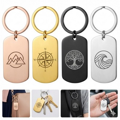 Stainless Steel Engravable Dog Tag Keychain