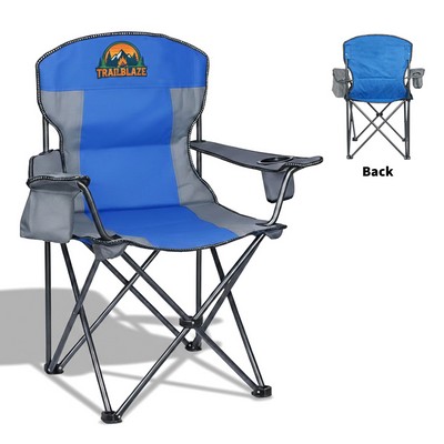 Heavy-Duty Striped Folding Chair with 3-Can Cooler Pouch