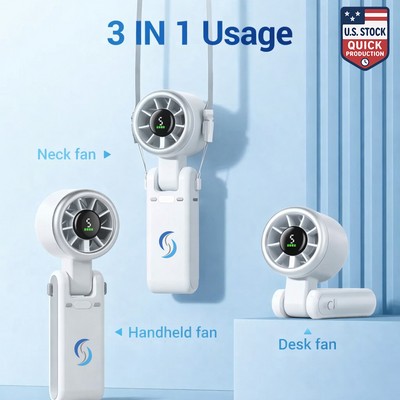 Portable Handheld Turbo Fan with Digital Display, 5 Speeds & Lanyard