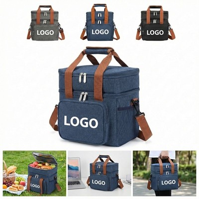 Double Deck Insulated Lunch Bag With Adjustable Shoulder Strap