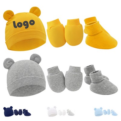 Baby Hat Mittens Socks Set Round Ear Style